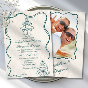 Invitation Mariage photo Retro Bow Turquoise à main vintage