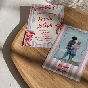 Invitation Mariage photo rétro coloré à la main dessinée