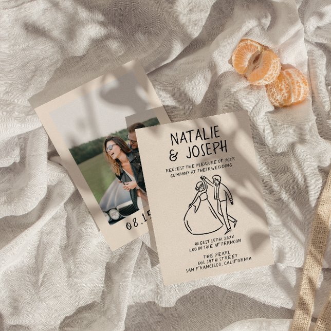 Invitation Mariage photo rétro dessiné à la main Sketchy Quir (Créateur téléchargé)