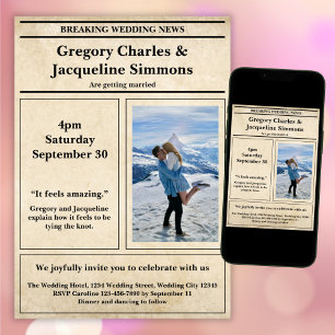 Invitation Mariage photo Retro élégant journal personnalisé