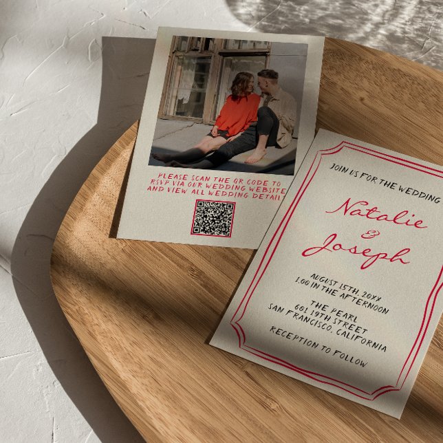Invitation Mariage photo rétro en gros caractères du code QR (Créateur téléchargé)