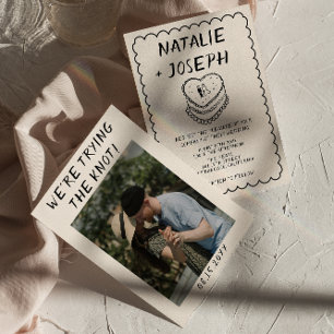 Invitation Mariage photo Retro Hand Drawn Cake Frame