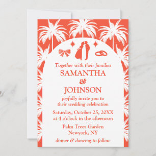 Invitation Mariage photo Retro Red Tropical Palm Tree