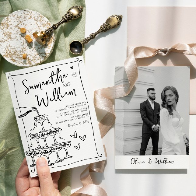 Invitation Mariage photo Retro Scribble (Créateur téléchargé)