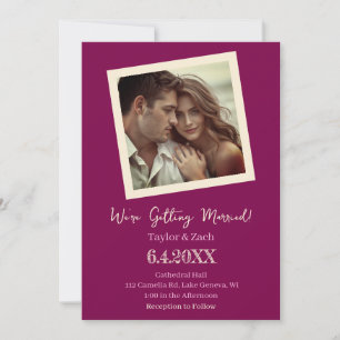 Invitation Mariage Photo Rétro Vintage Prune et Crème