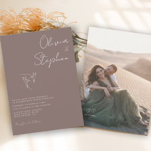 Invitation Mariage Photo Romantique Taupe Minimaliste