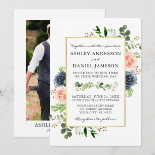 Invitation Mariage photo Rose Dusty Blue