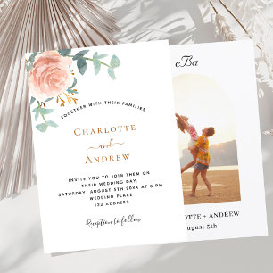 Invitation mariage photo rose or verdure monogramme arche pho
