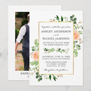 Invitation Mariage photo Rose Peach Watercolor