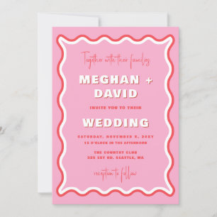 Invitation Mariage photo rouge rose vif de la courbe rétro