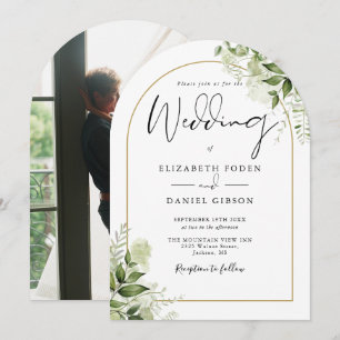 Invitation Mariage photo Rustic Greenery Floral Gold Arch