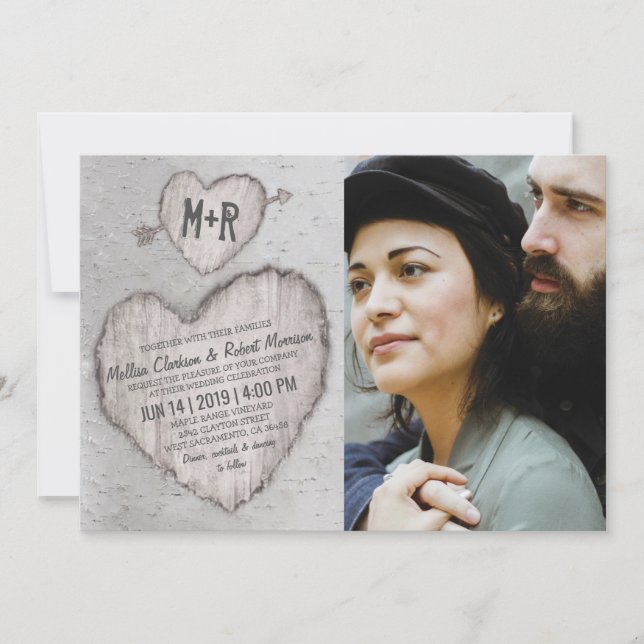 Invitation Mariage photo Rustic Silver Birch Tree (Devant)