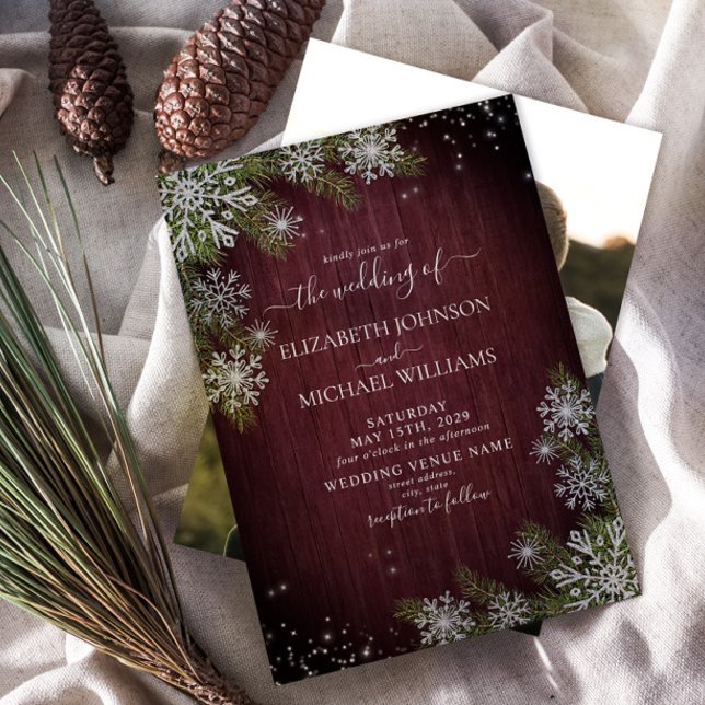 Invitation Mariage photo Rustique Bourgogne Silver Winter Woo (Créateur téléchargé)