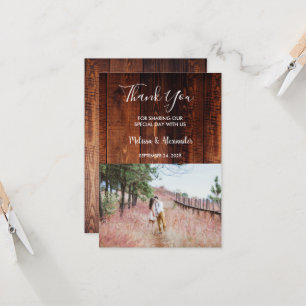Invitation Mariage photo rustique de Merci en bois de grange