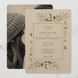 Invitation Mariage photo rustique Kraft Greenery