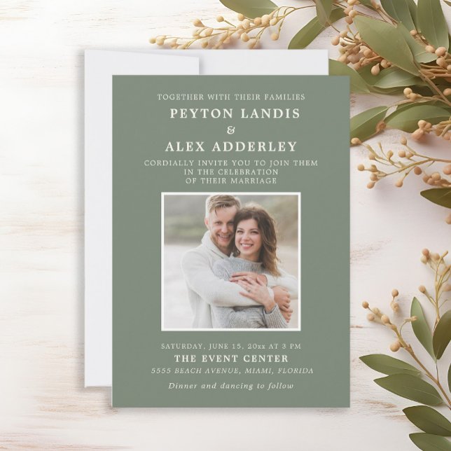 Invitation Mariage photo Sage Green (Sage green wedding photo invitation)