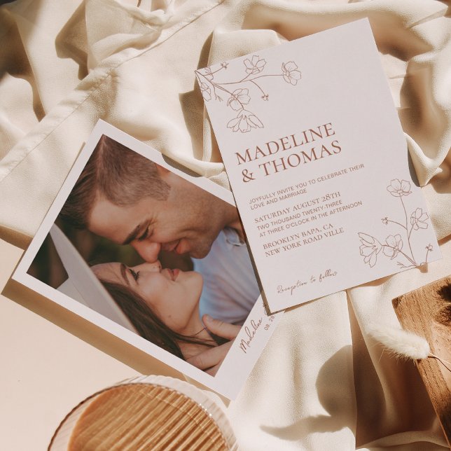 Invitation Mariage photo simple blanc en terre cuite (Créateur téléchargé)