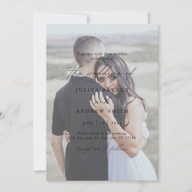 Invitation Mariage photo simple en noir et blanc (Devant)
