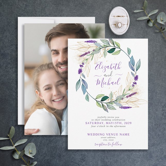 Invitation Mariage photo simple Lavender Purple Floral (Créateur téléchargé)