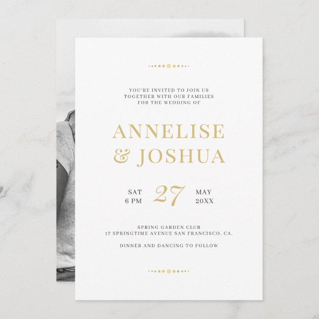 Invitation Mariage photo simple moderne en faux or (Devant / Derrière)