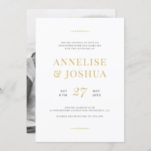Invitation Mariage photo simple moderne en faux or