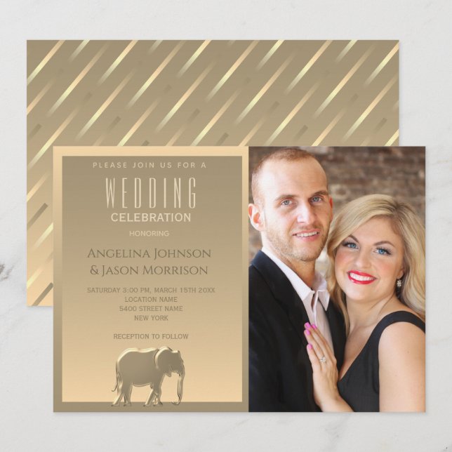 Invitation Mariage photo simple moderne Gold (Devant / Derrière)