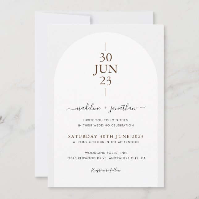 Invitation Mariage photo simple moderne ivoire blanc porte gr (Devant)