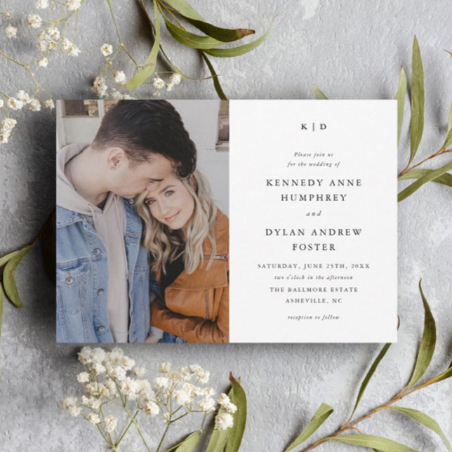 Invitation Mariage photo simple noir et blanc élégant (Simple Black and White Typography Minimal Photo Wedding Invitations.)