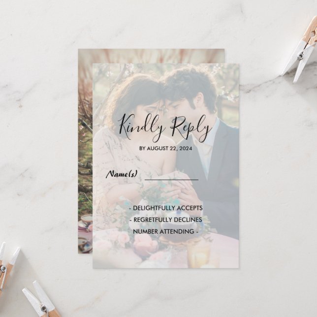 Invitation Mariage photo simple rustique élégant RSVP (Devant/Arrière en situation)