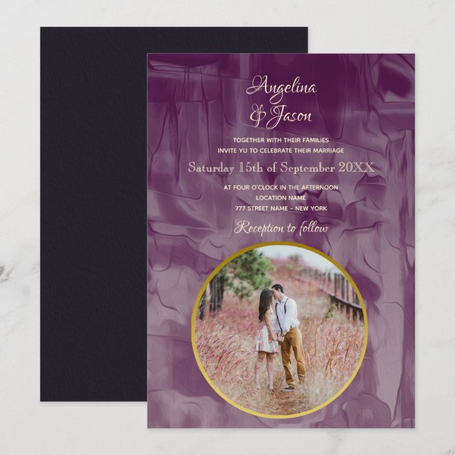 Invitation Mariage photo simple violet (Devant / Derrière)