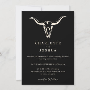 Invitation Mariage photo simple Western Bohemian Cow Skull