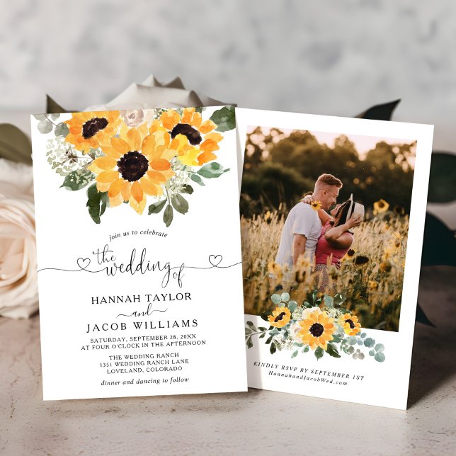 Invitation Mariage photo Sunflower Sage Greenery (Créateur téléchargé)