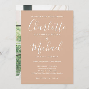 Invitation Mariage photo Tan Elegant Signature Script