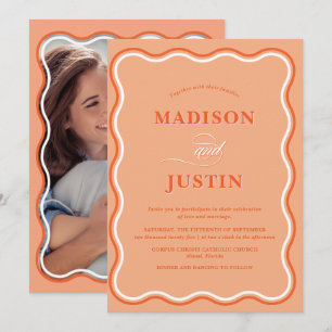 Invitation Mariage photo tendance Peach Orange Squiggle Curve