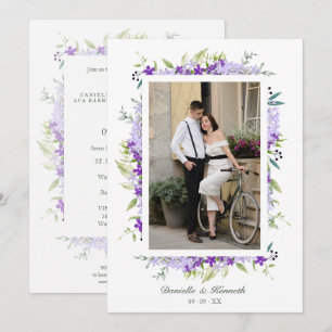 Invitation Mariage photo tons violets Fleurs & Branche
