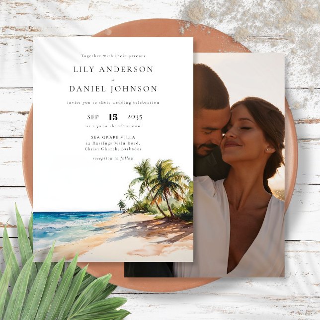 Invitation Mariage photo Tropical Beach Destination (Tropical Beach Destination Photo Wedding Invitation)