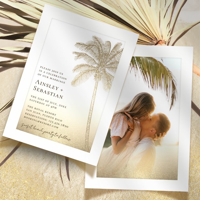 Invitation Mariage photo Tropical Gold Sand Palm Tree Boho (Créateur téléchargé)
