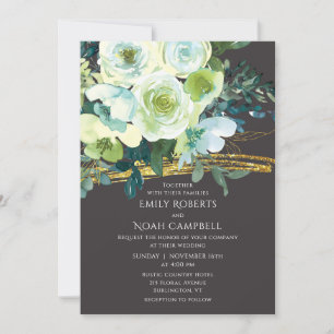 Invitation Mariage photo Turquoise Green Floral Gold Parties 