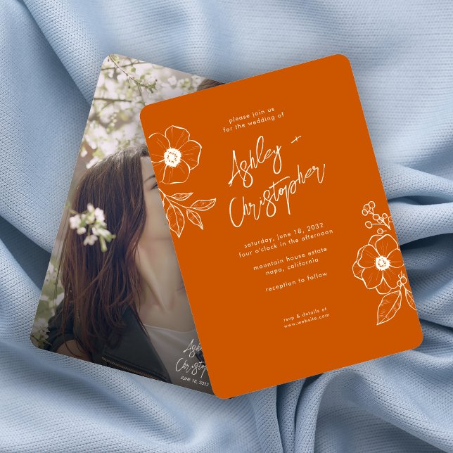 Invitation Mariage photo végétal orange végétal minimal (Créateur téléchargé)