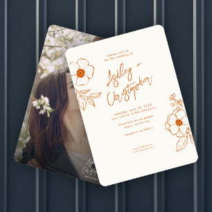 Invitation Mariage photo végétal orange végétal minimal