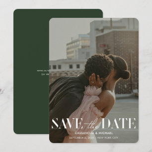 Invitation Mariage photo vert de Forêt moderne Date de sauveg