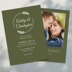 Invitation Mariage photo vert d'olivier moderne