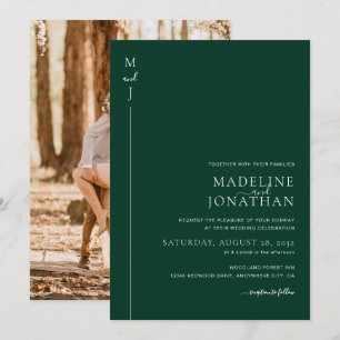 Invitation Mariage photo vert initial minimaliste moderne