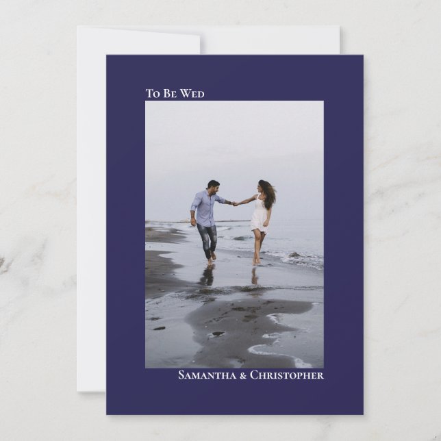 Invitation Mariage photo vertical bleu marine minimaliste sim (Devant)