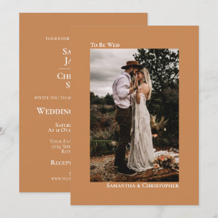 Invitation Mariage photo vertical minimaliste en chameau d'or