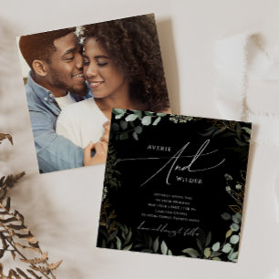 Invitation Mariage photo Whimsical Greenery Black Gold Carré