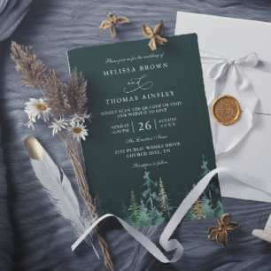 Invitation Mariage PINE Vert Émeraude et Or Code QR