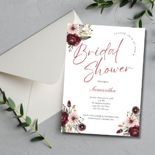 Invitation Mariage Pink Burgundy Aquarelle Floral