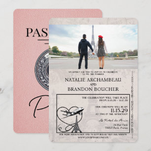Invitation Mariage Pink Paris Passport