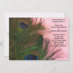 Invitation Mariage Pink Peacock Feathers